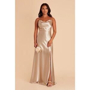 Birdie Grey Lisa Shiny Satin Draped Dress Gold Champagne L